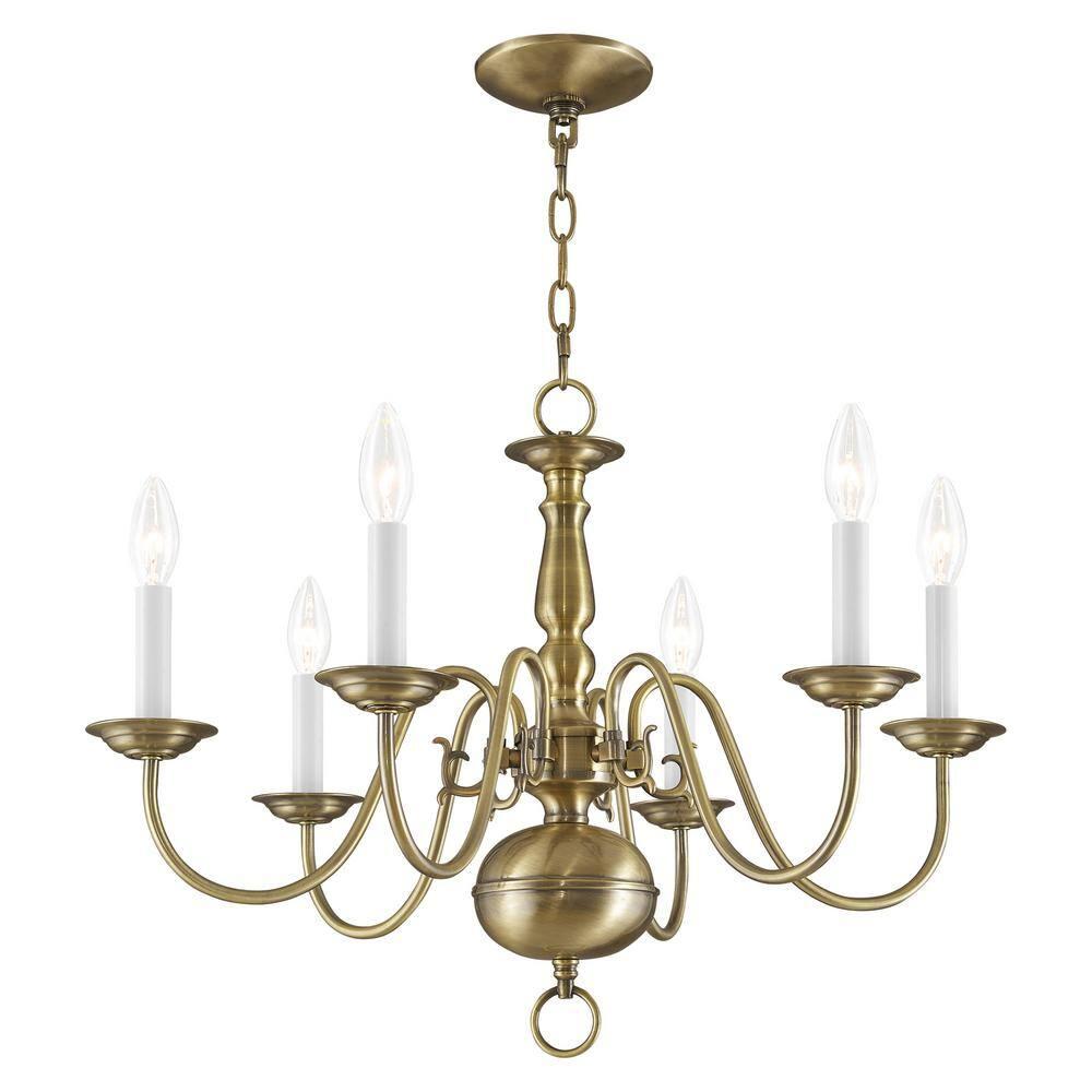Livex Lighting Williamsburgh 6 - Light Chandelier in  Antique Brass