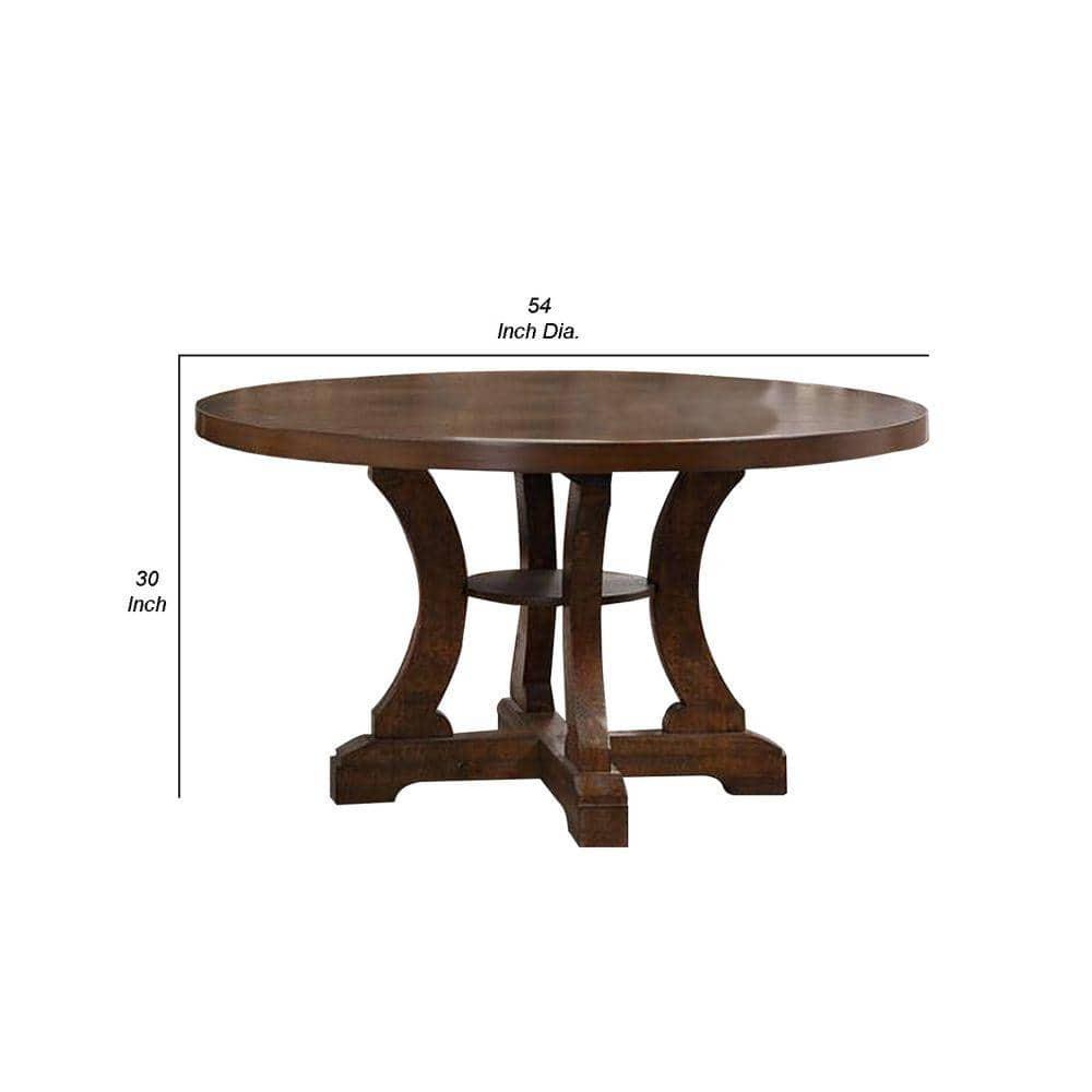 Neci 54 Inch Round Dining Table Classic Pedestal Painted Distressed Brown