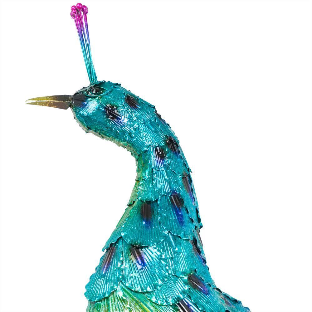 Alpine Corporation Jumbo Size Blue Majestic Tail Down Peacock Décor: 53"L Iron Garden Statue