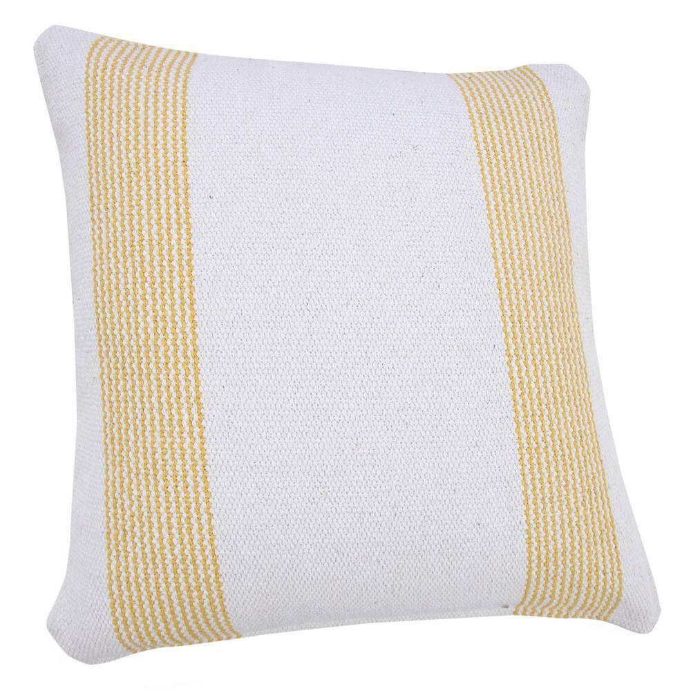 Balanced Yellow / White 20 in. x 20 in. Border Pinstripe Indoor Throw Pillow