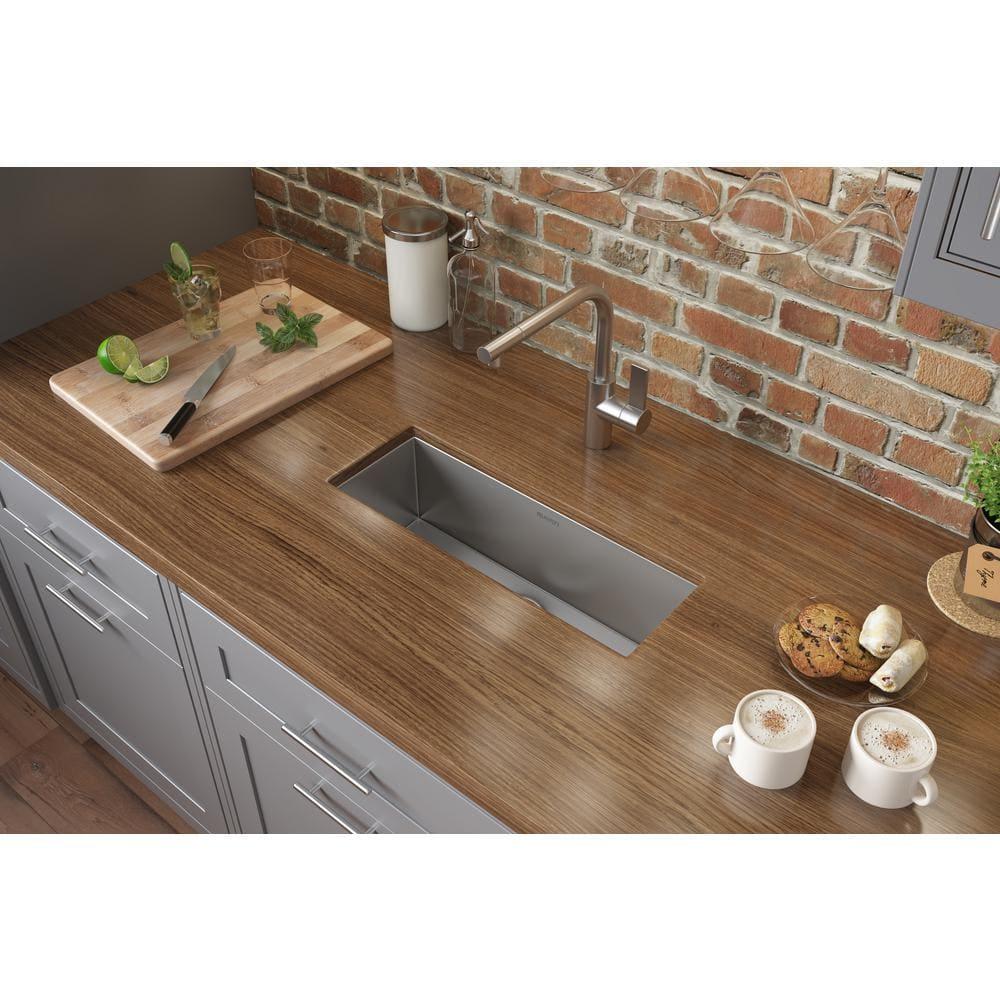 Ruvati Bar Prep Sink Narrow Trough Undermount 16 Gauge Stainless Steel Single Bowl
