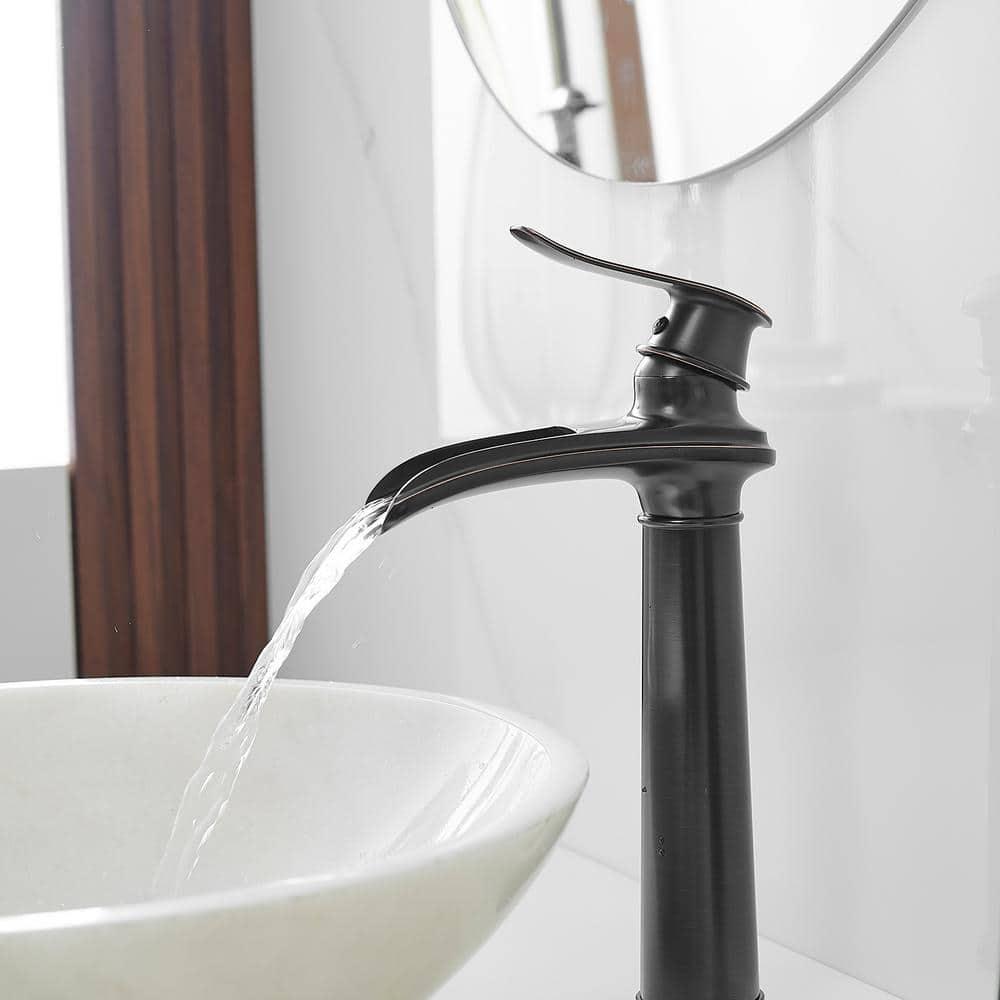 Waterfall Single Hole Single Handle Vessel Sink Faucet With Drain Assembly in Oil Rubbed Bronze