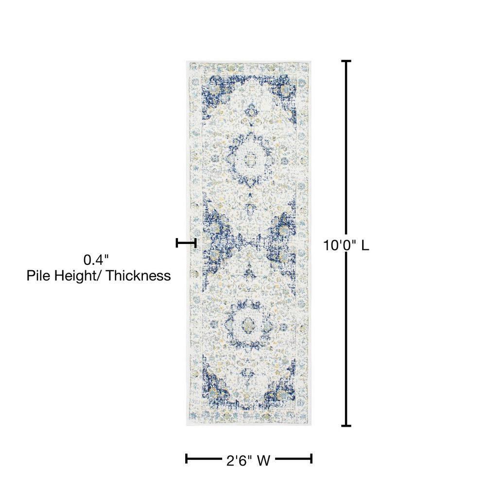 2'6"x10' Verona Vintage Persian Style Runner Rug Blue - nuLOOM: Classic Medallion Pattern, Low Pile, Indoor Use