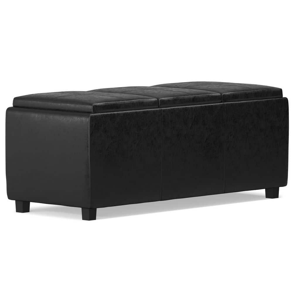 Simpli Home Avalon 42"W Upholstered Storage Ottoman with 3 Flip-Over Serving Trays
