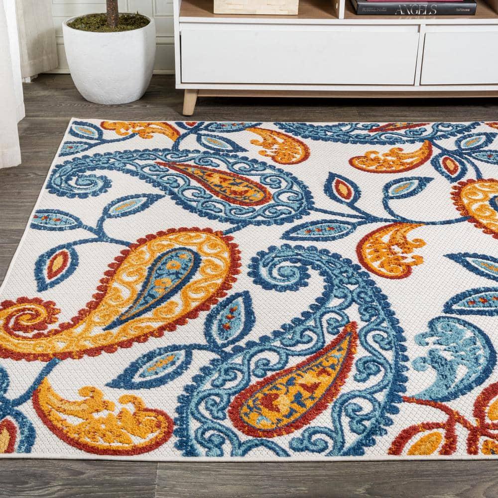 5'x8' Julien Paisley High-Low Indoor/Outdoor Area Rug, Orange/Blue - JONATHAN Y