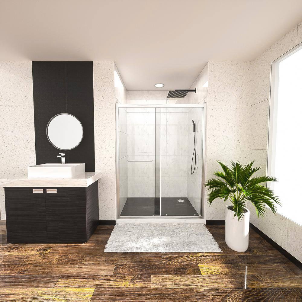 Mocoloo 60" W x 72" H Single Sliding Semi-Frameless Shower Door HMS-MOM-6A21-4-60SS