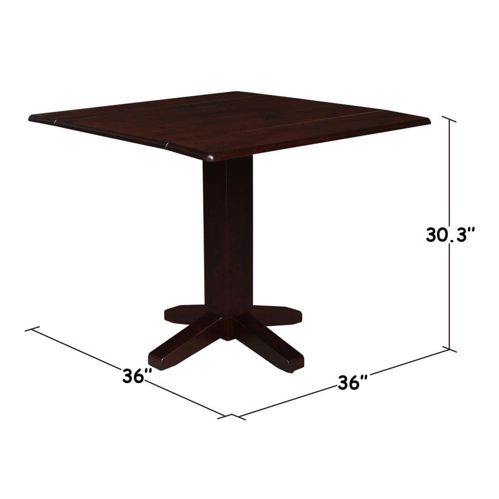 36" Sanders Square Dual Dining Table Rich Mocha - International Concepts: Solid Wood, 4-Seater Kitchen Table