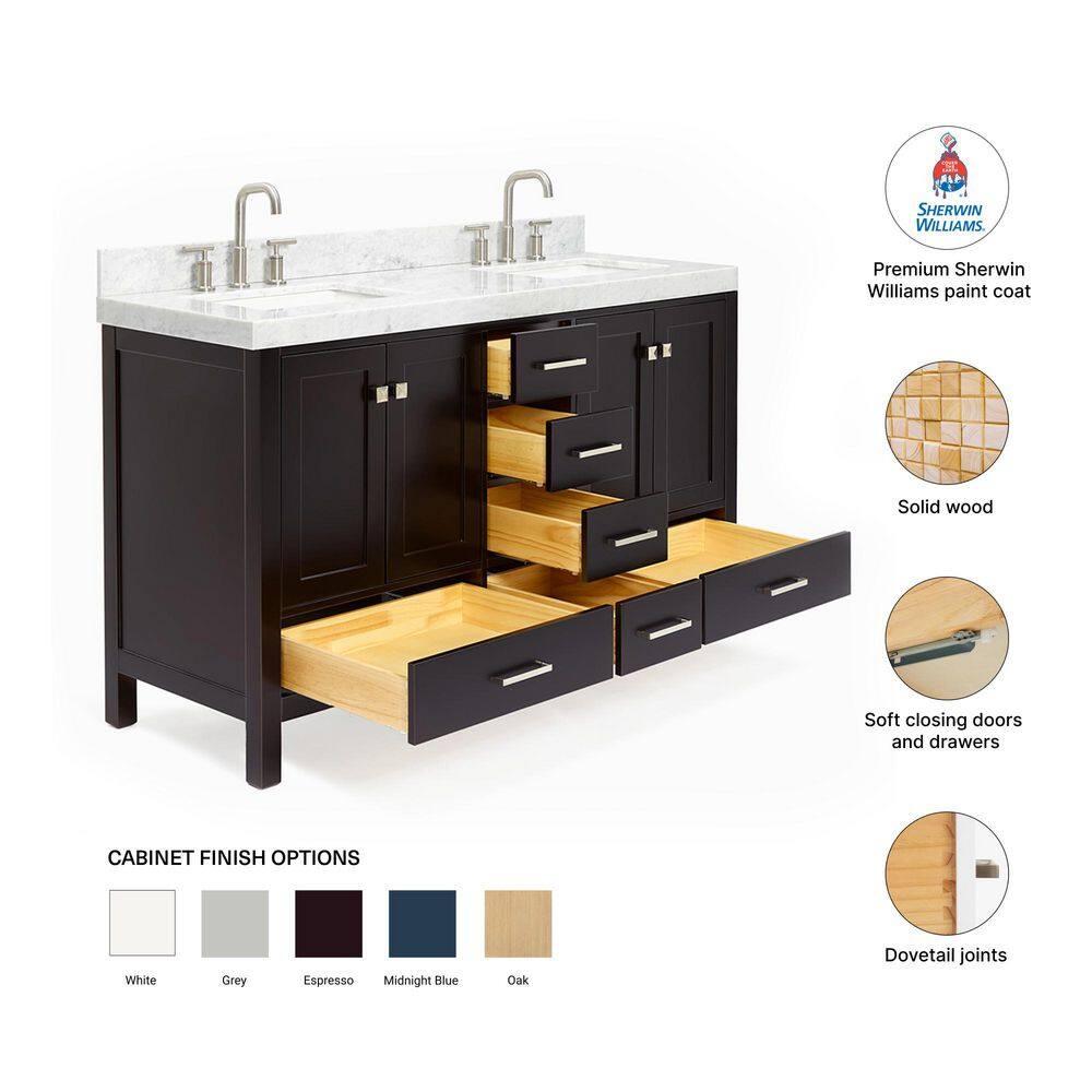 Cambridge Double Bathroom Vanity with Carrara Marble Top