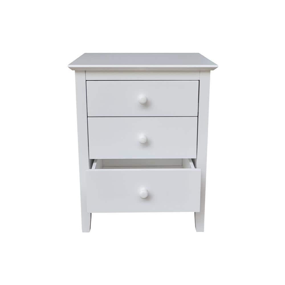 International Concepts Solid Wood Bedroom Nightstand with 3 Drawers, White