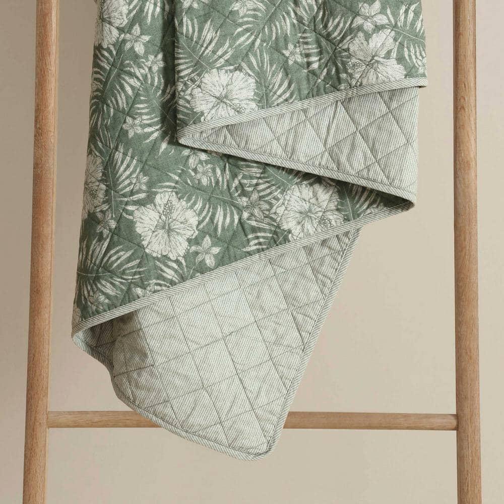 Eddie Bauer Tommy Bahama Hibiscus Jungle Cotton Reversible Green Quilt Set