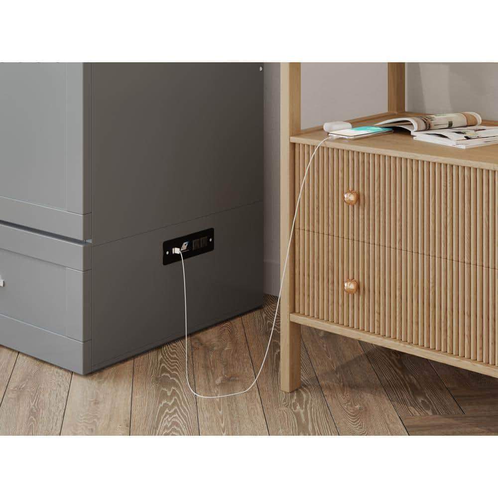 AFI Hamilton Full Solid Wood Murphy Bed Chest with Built-In Charger in Gray