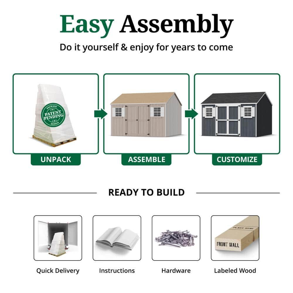 Little Cottage Co. 12x12 Value Workshop Shed with Operable Windows, Outdoor Wood Storage Do-It-Yourself Precut Kit