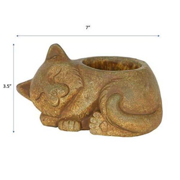 Classic Home and Garden Cement Buddies Indoor/Outdoor Planter with Drainage Hole, Sleeping Cat, Rust Brown, Small, 7in