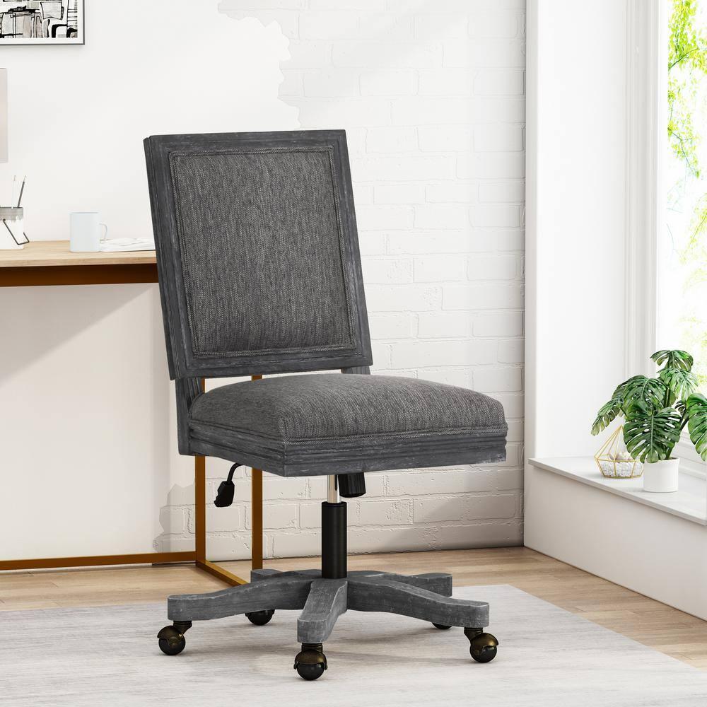 Noble House Printz Wood Swivel Office Chair, Charcoal and Natural