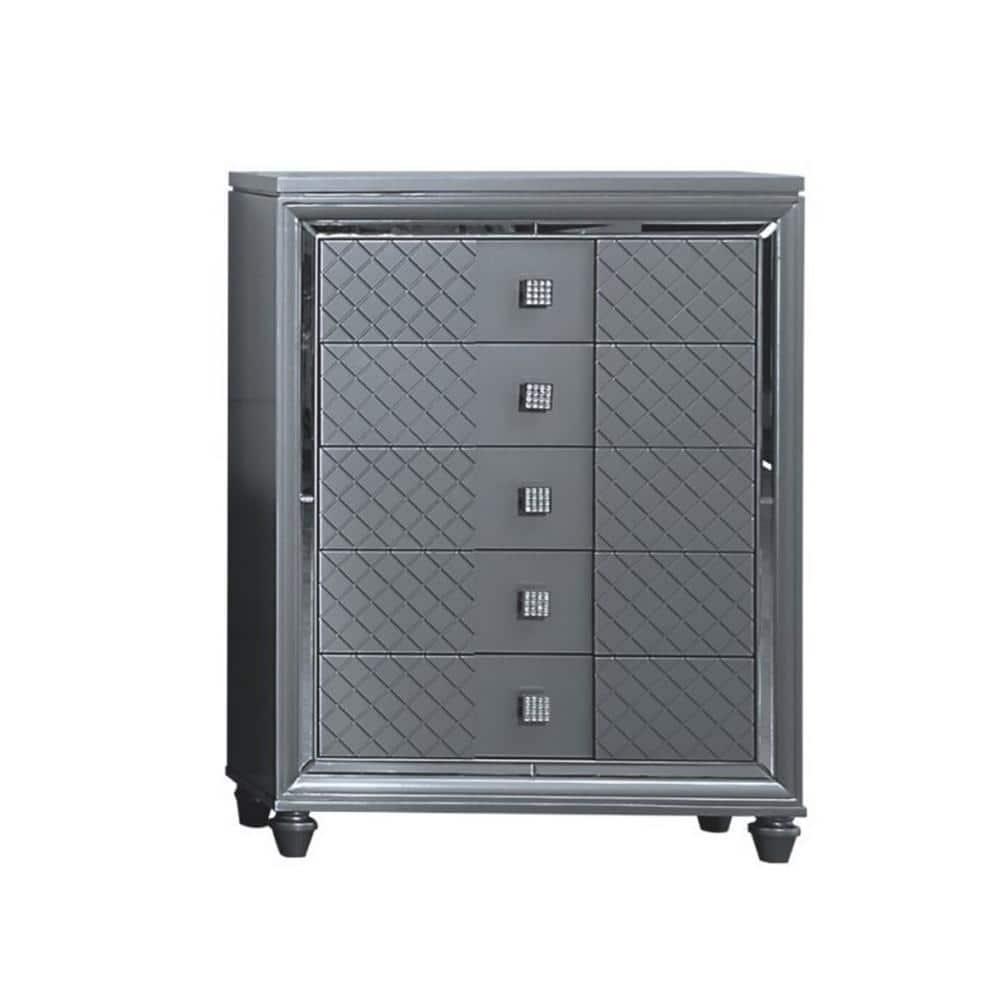 Benjara Seri Tall Dresser Chest With 5 Drawers, Diamond Pattern, Solid Wood