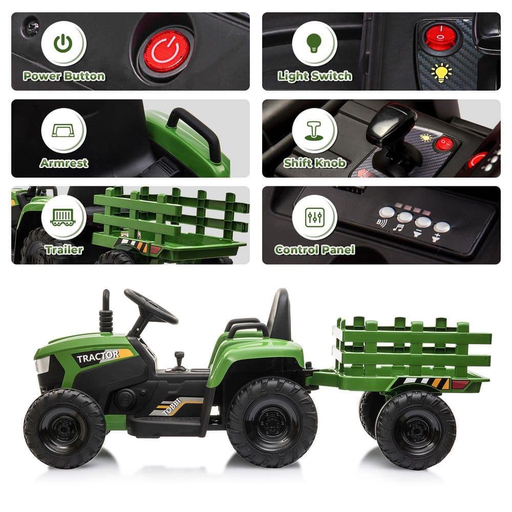 Veryke 35W / 12V Kids Ride On Tractor, Electric Car Toy with Bucket - Green