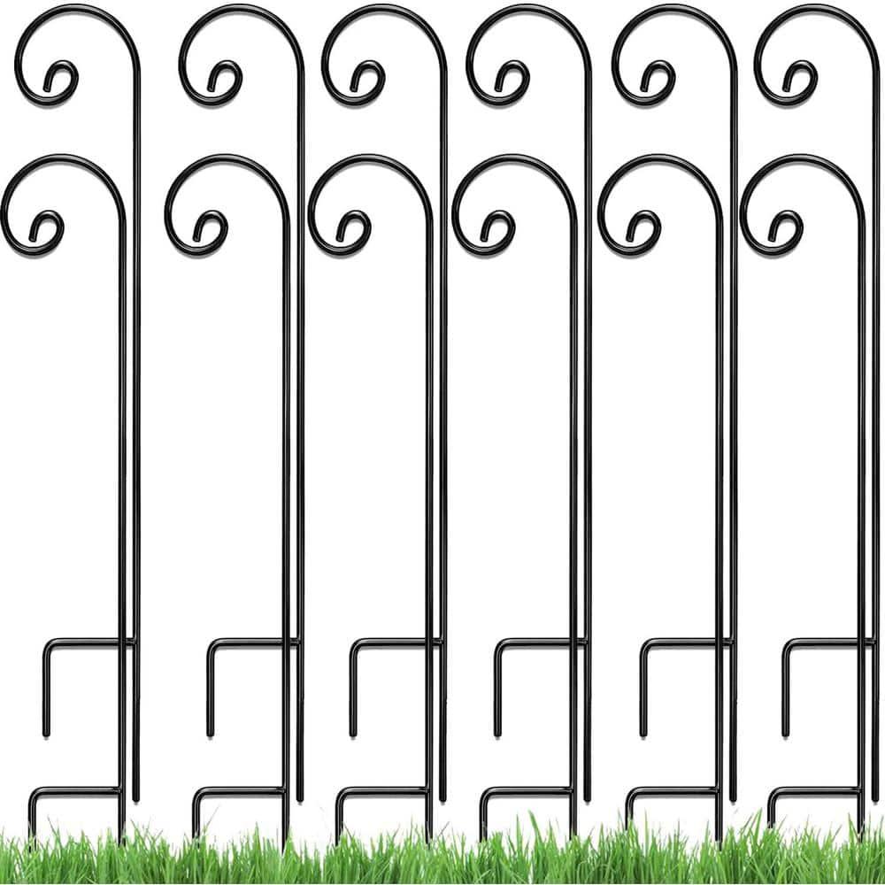 65-Inch Black Powder-Coated Steel Shepherd Hooks, 12-Pack