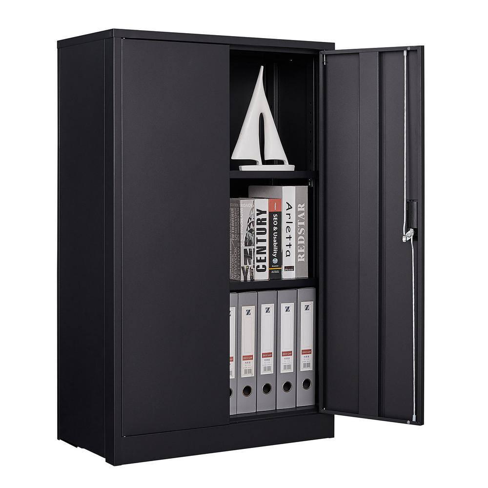 Metal Storage Cabinet,Black Metal Cabinet with Doors and Shelves,Garage Storage Cabinet with Lock,Short Steel Cabinet,Lockable Storage Cabinet for Home,Office,Shop,Garage Cabinets