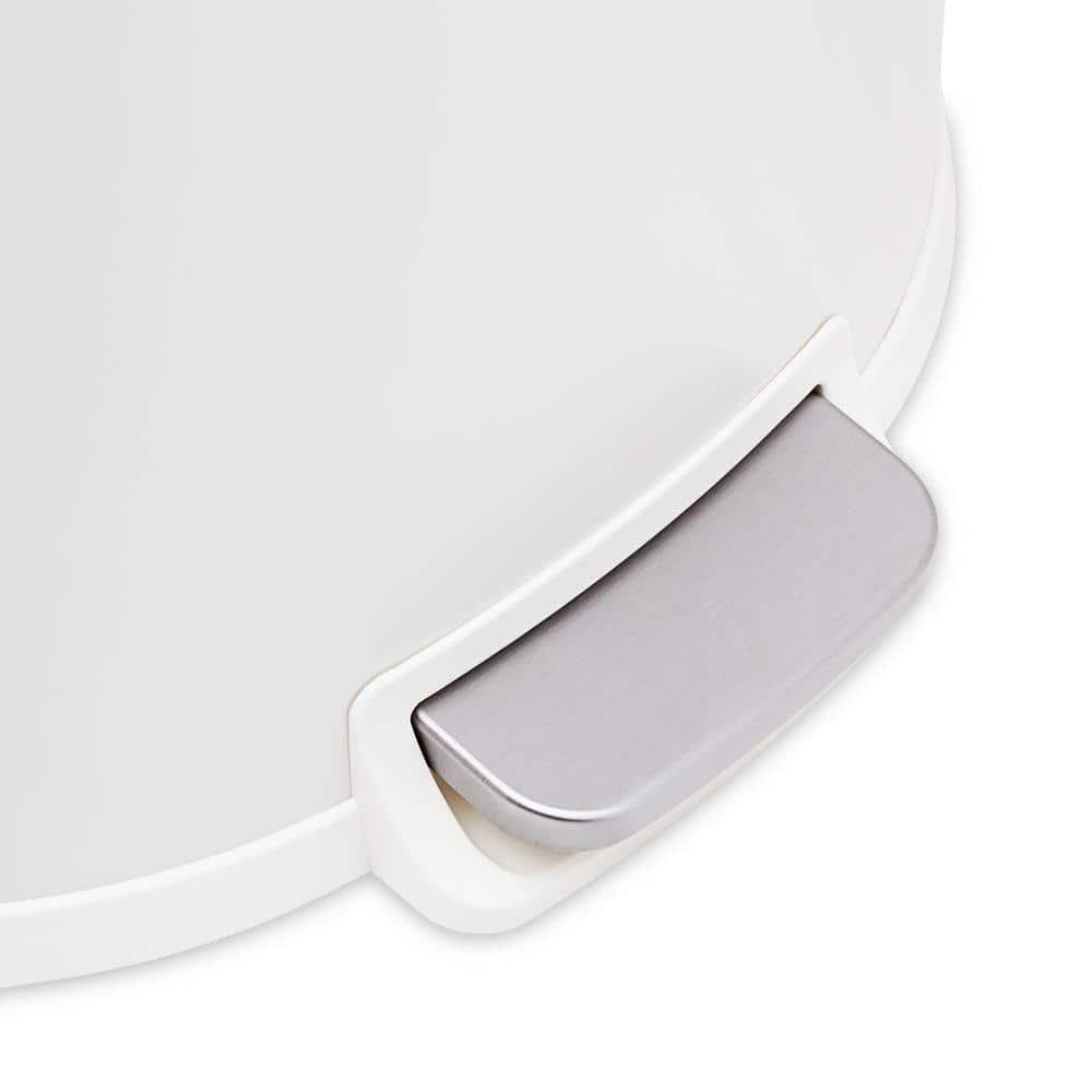13 Gal. Matte White Stainless Steel Kitchen Trashcan, Step-on, D Shape