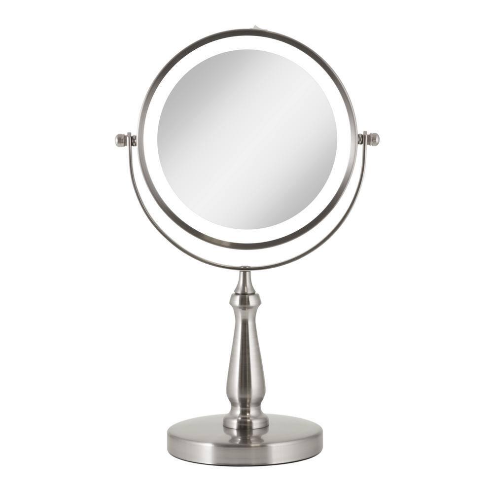 Satin Nickel LED Lighted Dual-Sided Magnifying Makeup Mirror