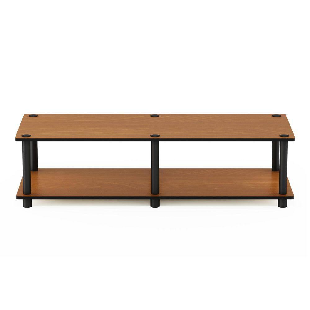 Furinno No Tools Wide TV Stand Media Entertainment Center for TVs up to 43" with Large Capacity Light Cherry Color Black Tube