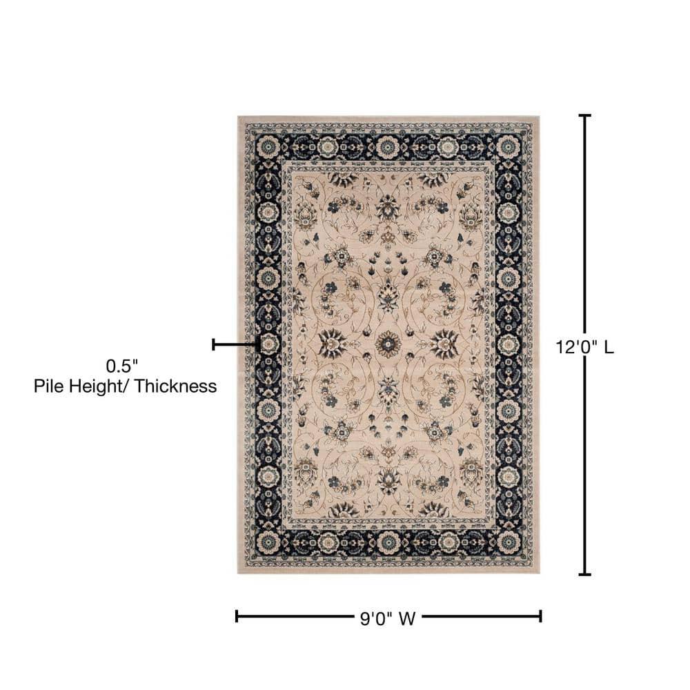 Light Beige and Anthracite 9' x 12' Synthetic Easy Care Area Rug
