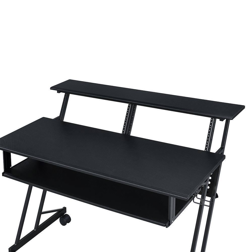 Acme Furniture Suitor Computer Desk Black: 38" Height, Metal Frame, Veneer Surface, Hutch Storage
