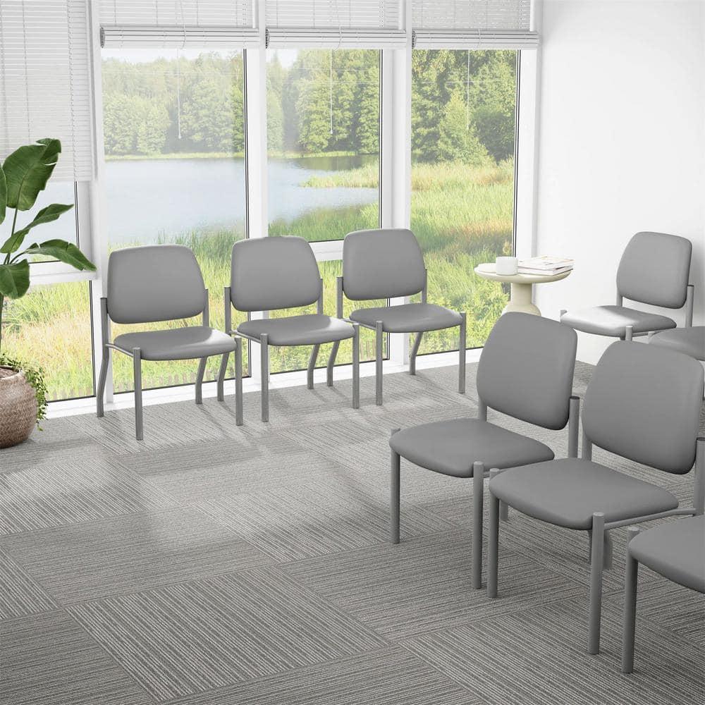 Armless Guest Chair Gray - Boss Office Products: Sturdy Mid Back, Antimicrobial Vinyl, 300 lbs Capacity