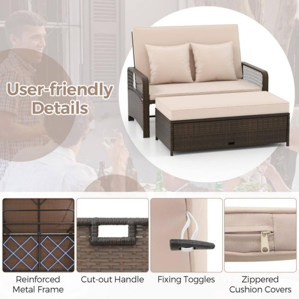 Topcobe Patio Adjustable Wicker Daybed with 4-Level Backrest and Soft Cushions, Modern Outdoor Furniture for Patio Backyard, Garden-Beige
