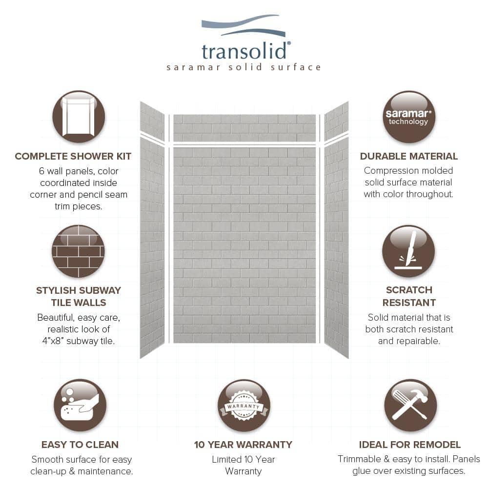 Transolid SaraMar 60'' W 36'' D 96'' H Glue Up Solid Surface Wall