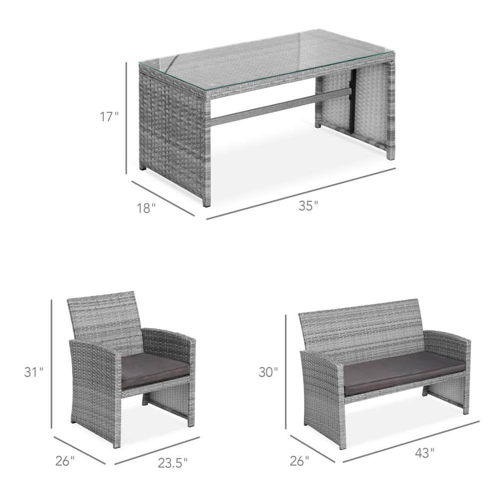 Best Choice Products 4-Piece Outdoor Wicker Patio Conversation Furniture Set w/ Table, Cushions - Gray/Gray