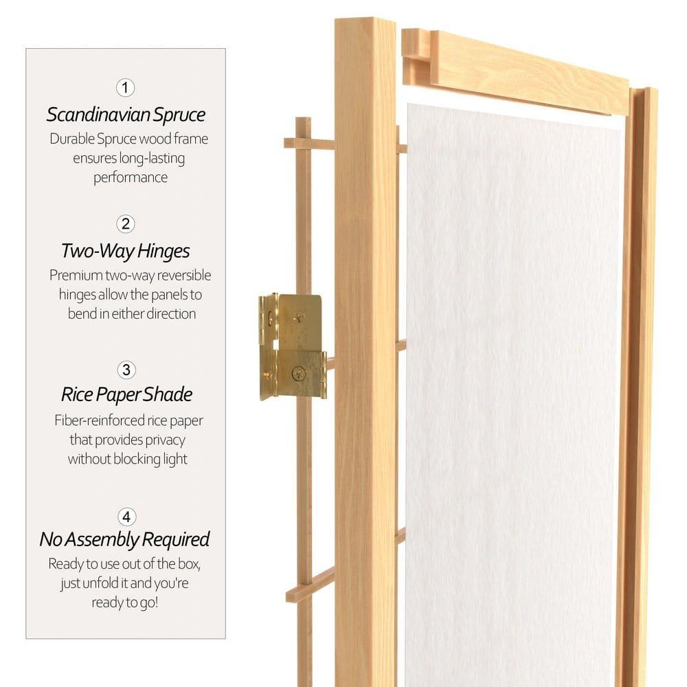 Oriental Furniture 3 Ft Tall Window Pane Shoji Screen, Natural, 5 panel