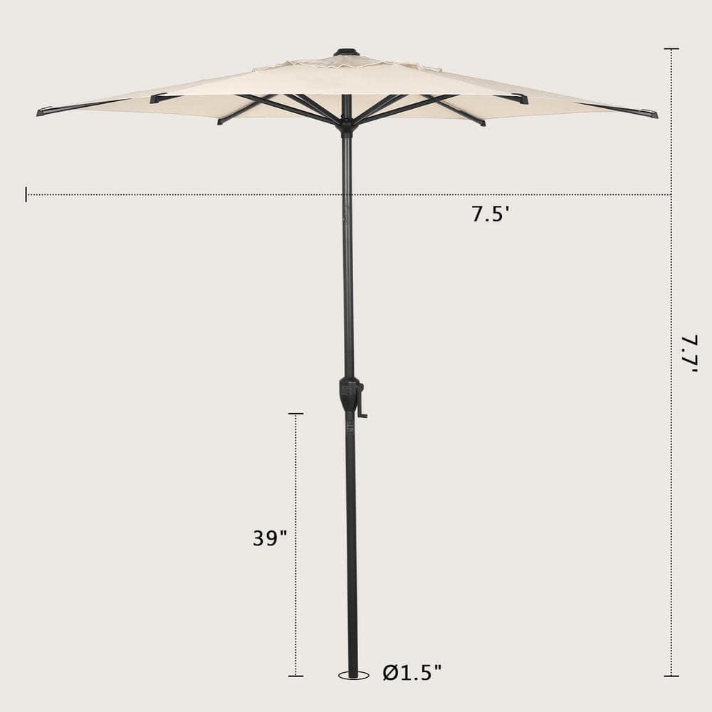 Abba Patio 7.5ft Outdoor Patio Umbrella w/ Push Button Tilt and Crank, 6 Ribs-Beige