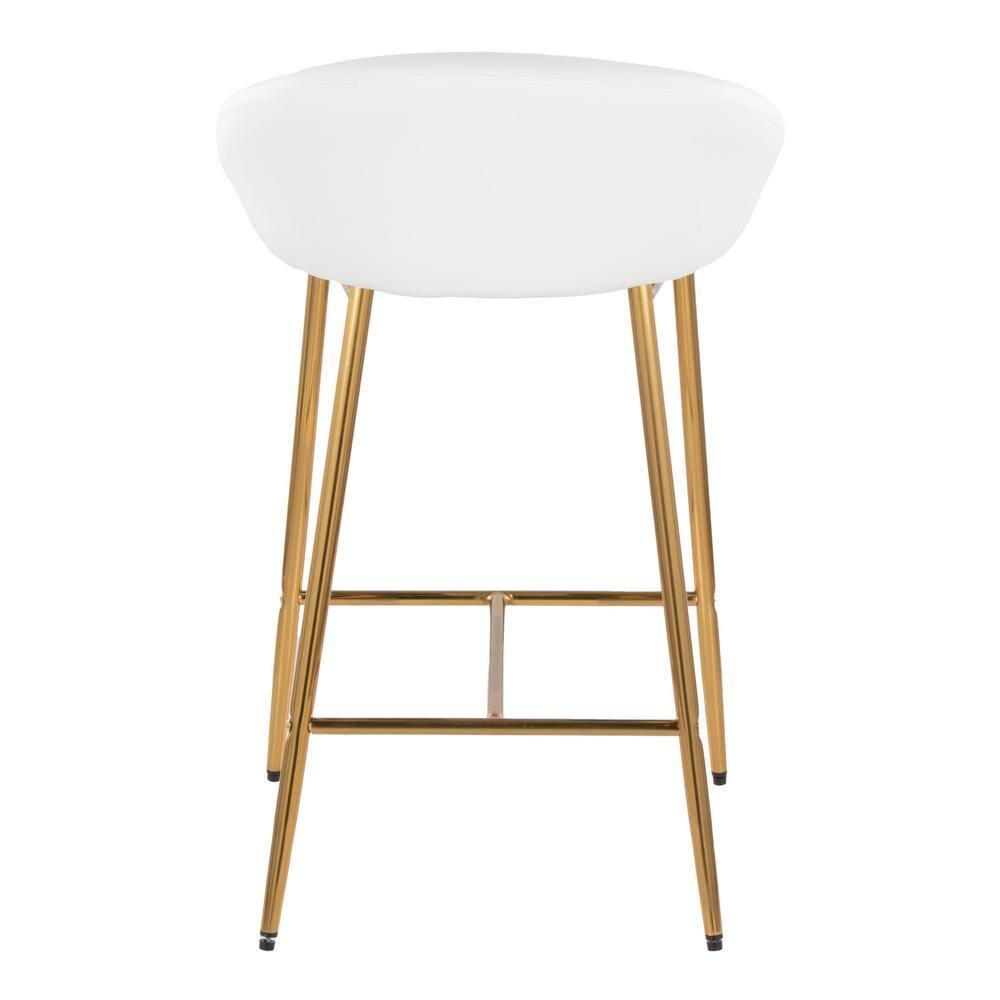 LumiSource Set of 2 26" Matisse Glam Counter Height Barstools Gold Metal Frame/White Faux Leather