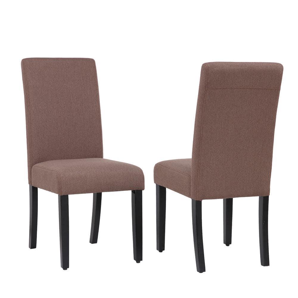 Polytrends Grandview Upholstered Linen Fabric Dining Chair (Set of 2) Brown Modern & Contemporary, Traditional, Mid-Century Modern