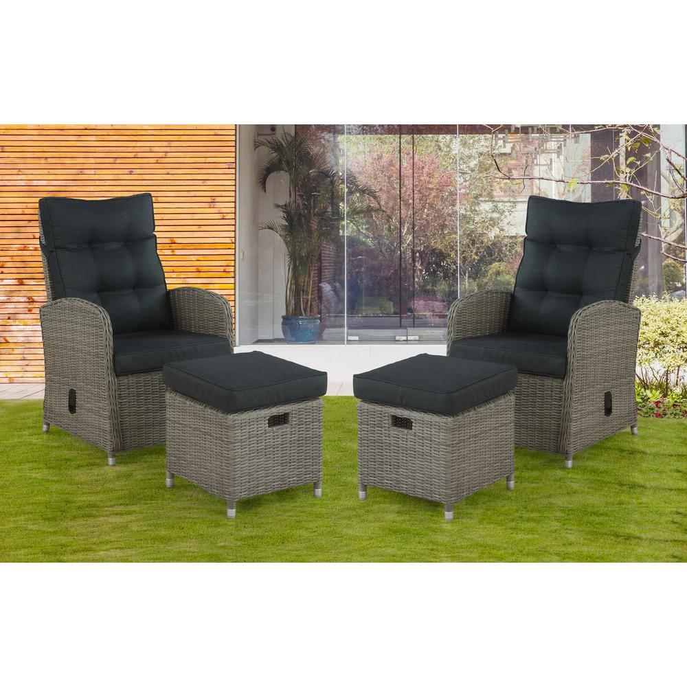 Monaco 2pc Wicker Outdoor Recliner & Ottoman - Gray - Alaterre Furniture: All-Weather, Water-Resistant Patio Set