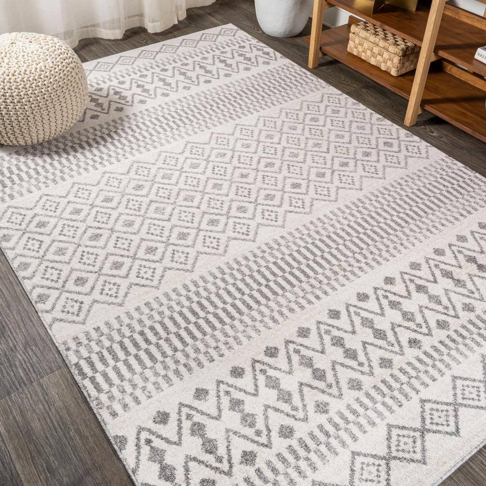 3'x5' Ifrane Berber Geometric Stripe Area Rug, Cream/Gray - JONATHAN Y