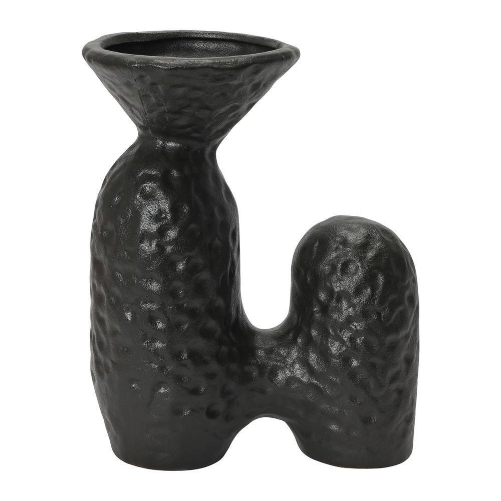 Bloomingville Textured Stoneware Sculptural Vase, Matte Black
