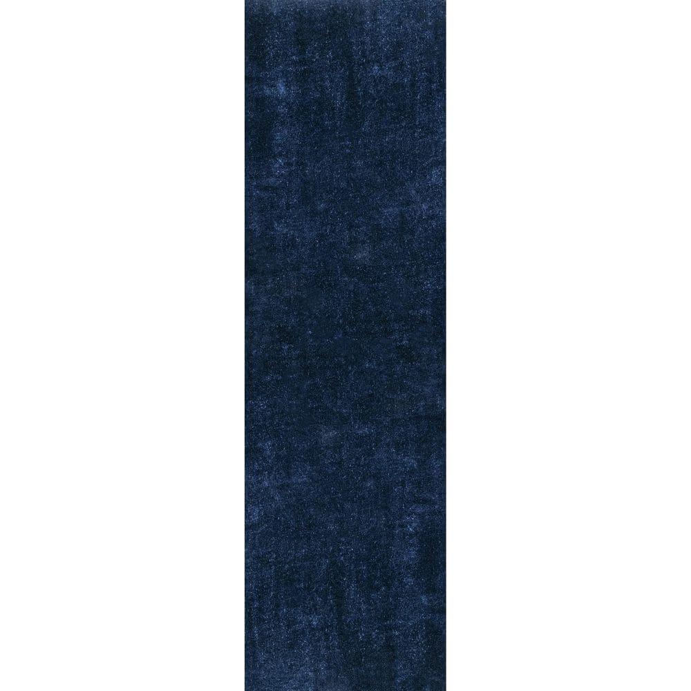 nuLOOM 2' x 10' Cozy Plush SuperiorWash Area Rug, Machine Washable, Non-Slip, Soft Fluffy Shag Carpet for Living Room Bedroom Nursery, Loni Navy
