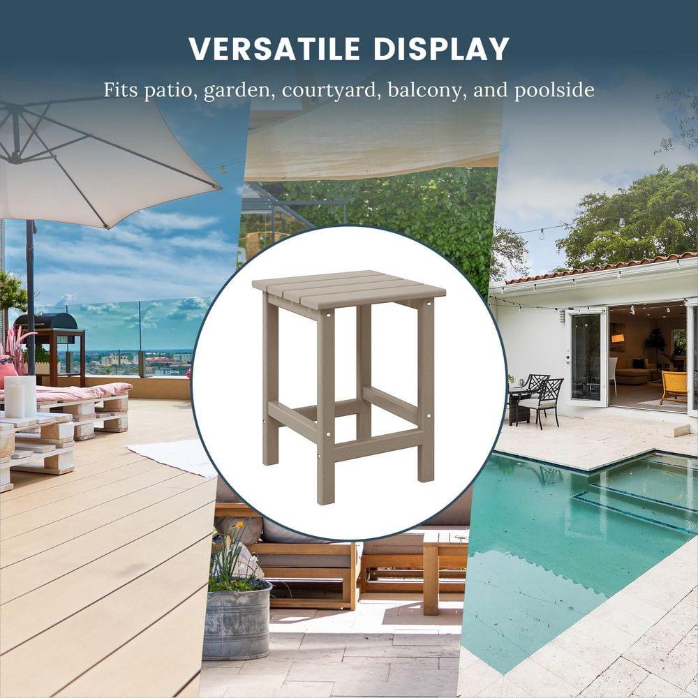 Polytrends  Laguna Hdpe All Weather Outdoor Patio Square Side Table Weathered Wood