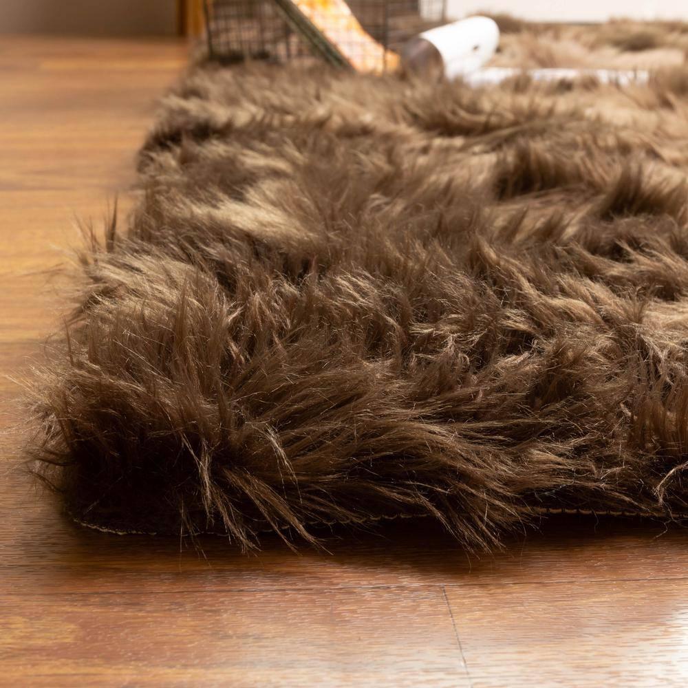 Diller Dark Brown Faux Fur Machine Washable Shag Fluffy Area Rug