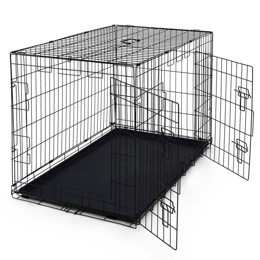 CAPHAUS Foldable Dog Crate Kennel w/Leak-Proof Pan & Divider Panel, Metal Crate, Small, Medium & Large Dog Crate Indoor Wire Cage, 42' w/Double Doors, Black