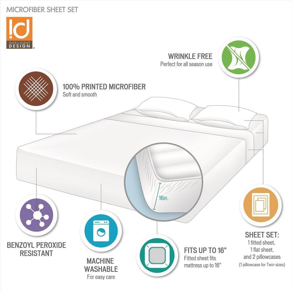 Intelligent Design Queen Print Microfiber All Season Soft Wrinkle Free Sheet Set Beige: Machine Washable, Elastic Fitted Sheet, OEKO-TEX Certified