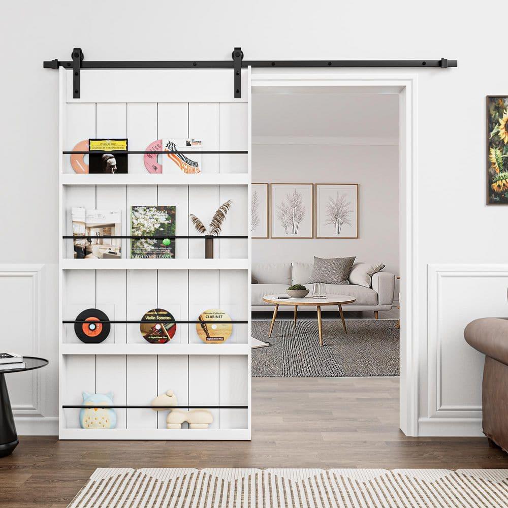 ARK DESIGN 84"H Wood and Primed Bookshelf Style Barn Door with Mounting Hardware Kit