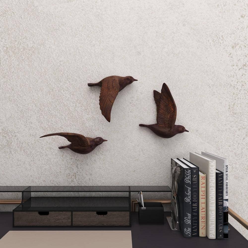 Polystone Bird Metallic 3D Sculpted Wall Decor Set of 3 Brown - Olivia & May: Ready to Hang, Coastal Style Decorative Sculptures