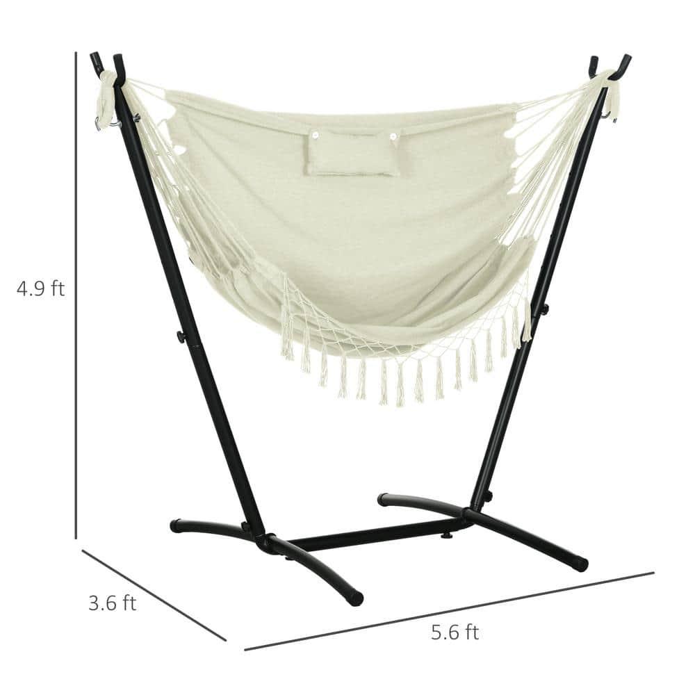 Outsunny U Shape Stand Hammock Chair, Headrest Include Hammock Swing, Cream White
