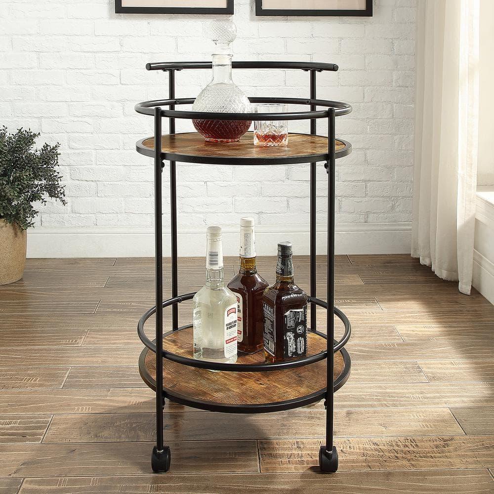 Designs2Go Charlie Serving Bar Cart in Walnut Wood Finish and Black Metal Frame
