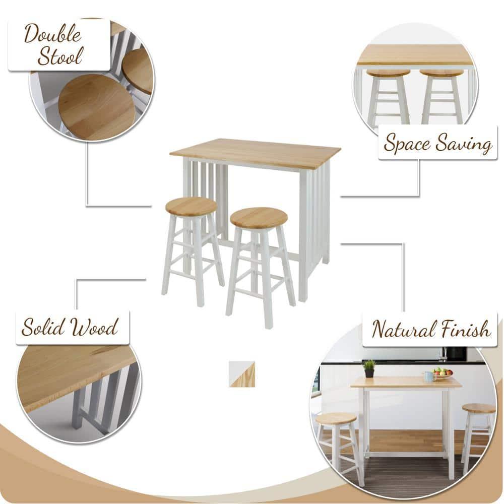 3-Piece Breakfast Set made with Solid Wood - White