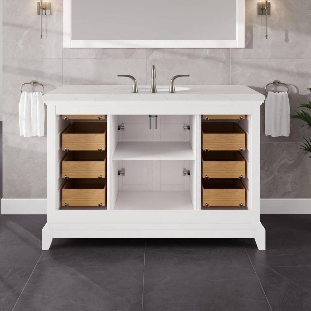 Eviva Elite Stamford . White Single Sink Bath Vanity With Carrara Quartz Top And Undermount Porcelain Sink