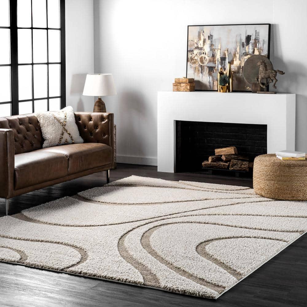 nuLOOM Krista Contemporary Swirls Shag Area Rug Beige/Brown 6' 7" x 9' Indoor
